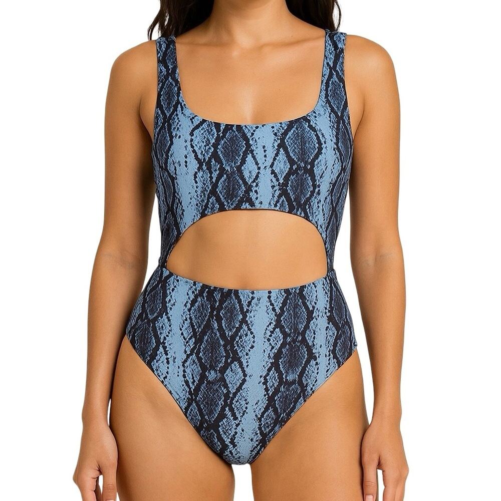 RACHEL Rachel Roy Blue Snake Print Cut-Out One-Piece Swimsuit NWT Size M